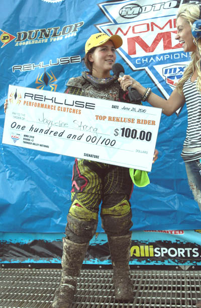 jacqueline strong gets top rekluse finisher check on thunder valley podium
